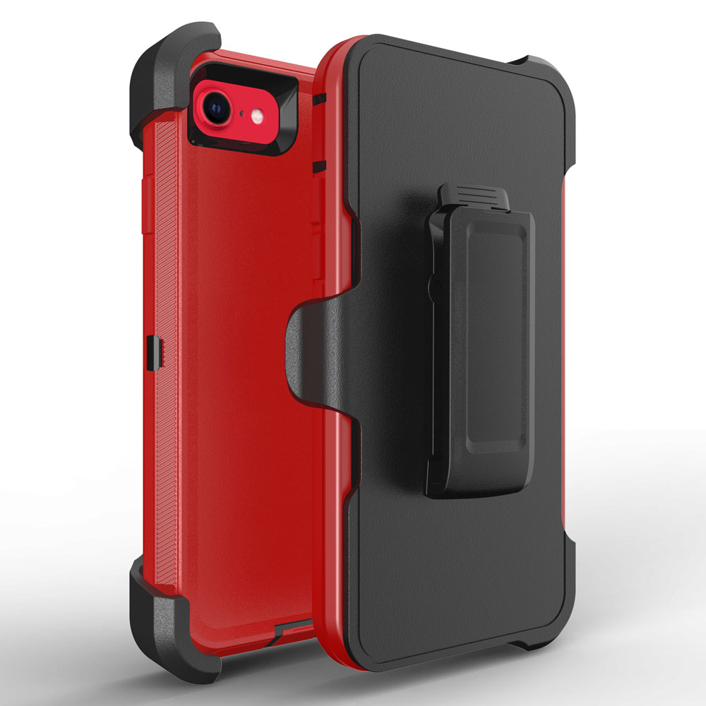 Heavy Duty Armor Robot Case With Clip for iPHONE SE [2020] / iPHONE 8 / 7 (Red Black)